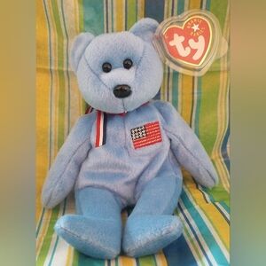 2001 Ty Beanie Babies America Patriotic Blue Bear With Tags